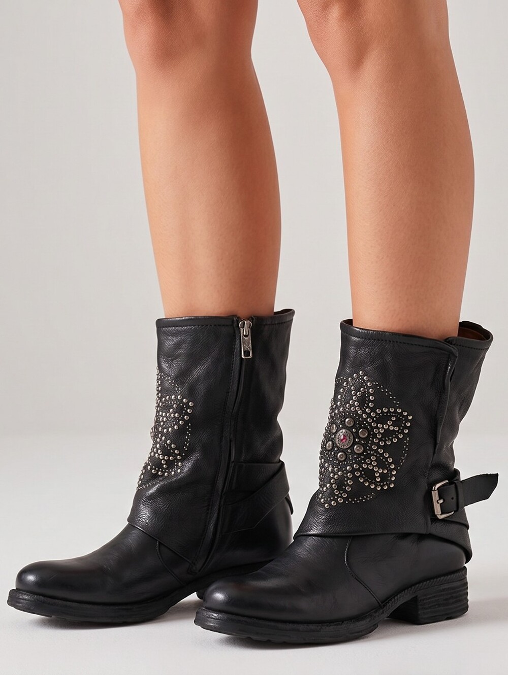 A.S.98 Black Studded Combat Boots
